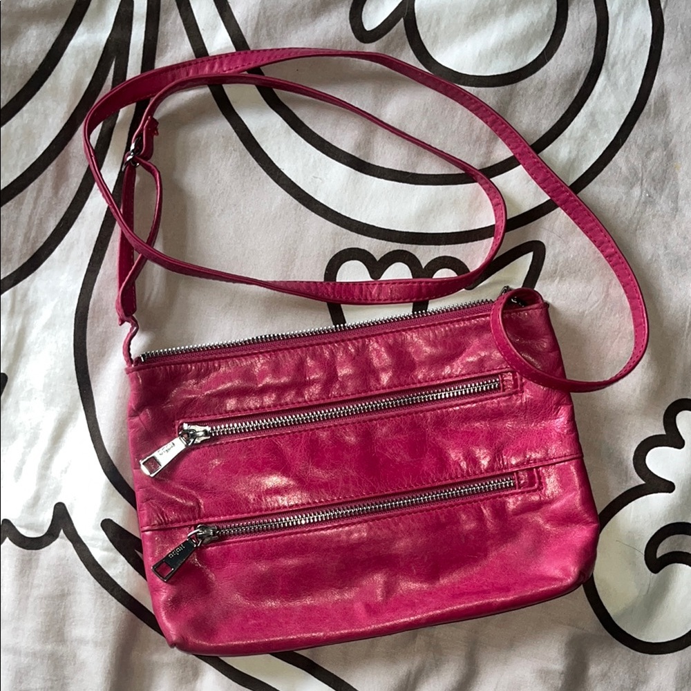 HOBO International Hot Pink Leather triple zip Crossbody Bag